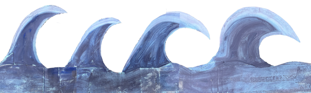 Kat Hudson, cardboard painted waves inspired by Derek Jarman, set piece for NiCKY music video, London 2023