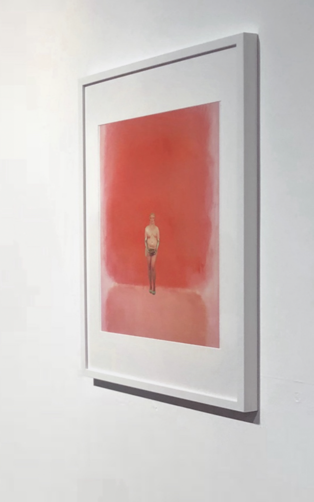 Install image of Genn is a Babe collage exhibited at The Koppel Project. Genn Nomie, collage by Kat Hudson, Babes on Rothkos series, 2019