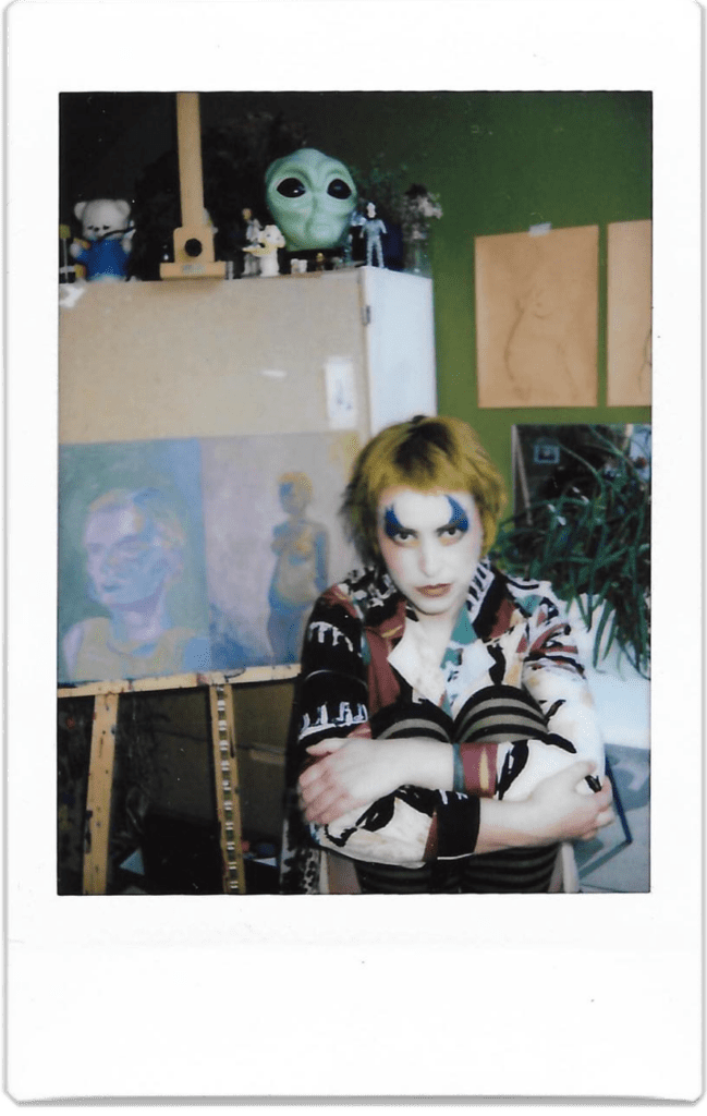 Kat Hudson artist London, Untitled self portrait in studio, polaroid, 2020